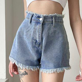 Frayed Heart Pocket Denim Shorts