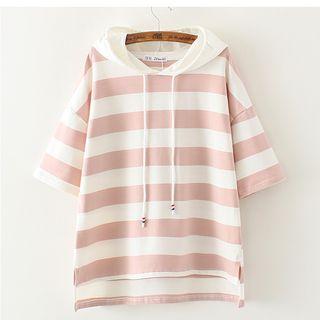 Hooded Short-sleeve Striped T-shirt