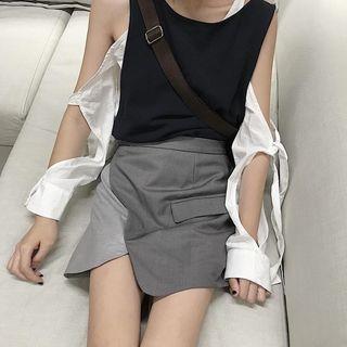 Color-block Asymmetric A-line Skirt