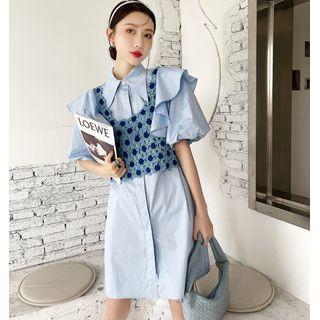 Puff-sleeve Mini Shirtdress / Crochet Camisole Top