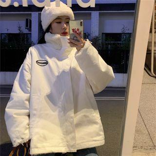 Reversible Lettering Zip Fleece Jacket White - One Size
