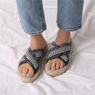 Patterned Cross-strap Espadrille Sandals