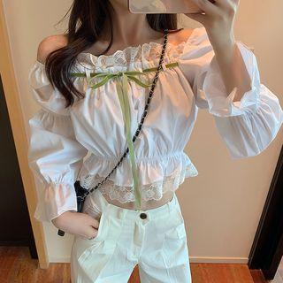 Boatneck Tie-accent Crop Blouse
