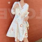 Heart Print Camisole / Short-sleeve Heart Print Midi A-line Dress