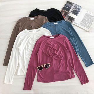 Plain Crewneck Frilled Long-sleeve T-shirt