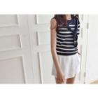 Sleeveless Tie-front Striped Knit Top