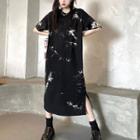 Tie-dye Print Midi T-shirt Dress Black - One Size