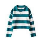 Long-sleeve Striped Loose-fit Polo Sweatshirt