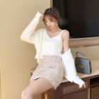 Cropped Cardigan / V-neck Knitted Vest