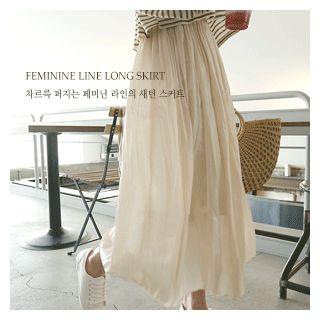 Band-waist Maxi Skirt Beige - One Size