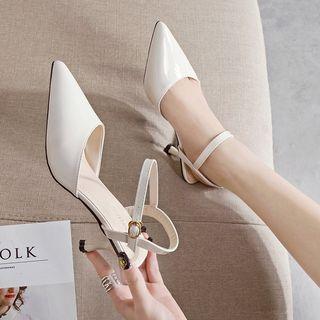 Faux Leather Pointed High-heel Slingback Pumps