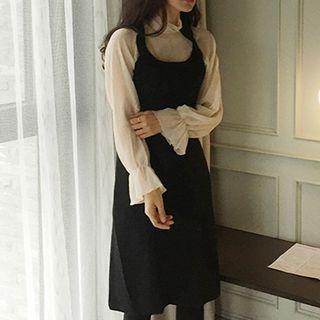Frill Trim Sheer Blouse / Pinafore Dress