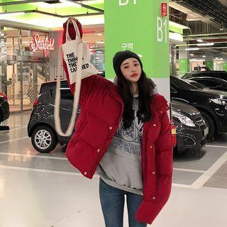 High-neck Padded Jacket Red - One Size