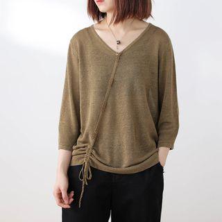 Drawstring 3/4-sleeve Knit Top