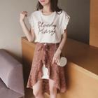 Set : Letter Short-sleeve T-shirt + Lace Skirt