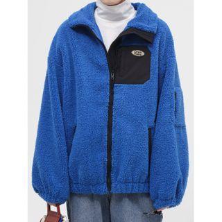 Long-sleeve Lettering Panel Fleece Jacket