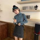 Flower Print Midi Pinafore Dress / Turtleneck Long-sleeve Top