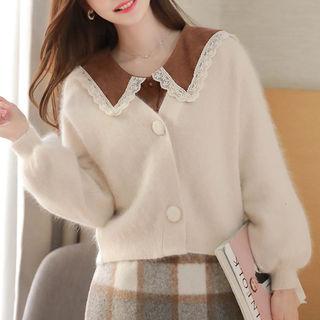 Balloon-sleeve Wool Blend Furry Cardigan
