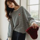 Rabbit-embroidered Stripe Sweatshirt
