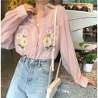 Long-sleeve Embroidered Flower Striped Shirt