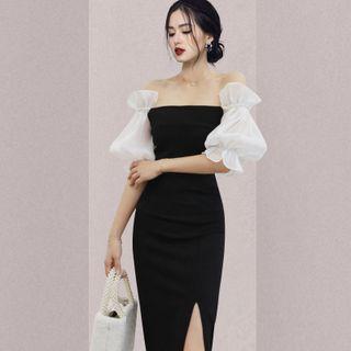 Off-shoulder Slit Sheath Maxi Party Dress
