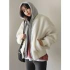 Layered Sherpa-fleece Zip-up Hoodie