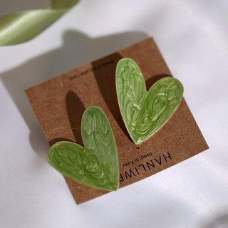 Heart Stud Earring 1 Pair - Green - One Size