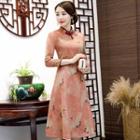 Traditional Chinese 3/4-sleeve Printed A-line Dress