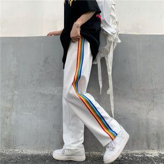 Drawstring Waist Rainbow Stripe Straight Leg Pants