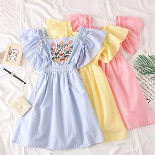 Lace-trim Embroidered Mini Dress