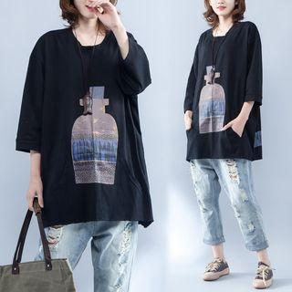 3/4-sleeve Bottom Print T-shirt