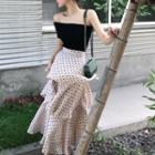 Dotted Midi Tiered Skirt / Short-sleeve Off Shoulder Top