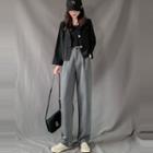 Long-sleeve Cropped T-shirt / Dress Pants / Blazer / Belt