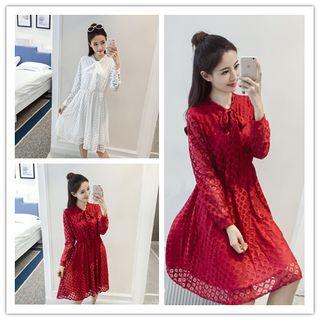 Bow Long-sleeve Lace Dress