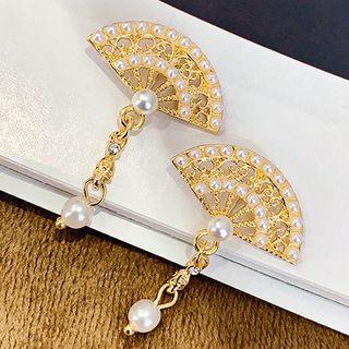 Faux Pearl Alloy Fan Dangle Earring 1 Pair - Gold - One Size