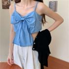 Bow Cropped Camisole Top / Ribbed Cardigan