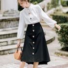 Set: Plain Shirt + Buttoned A-line High-low Skirt