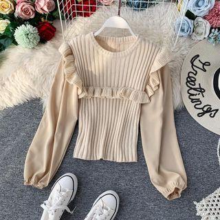 Ruffled Chiffon-panel Sweater