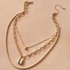 Lock Letter Pendant Layered Necklace 9515 - Gold - One Size