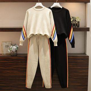 Set: Contrast Trim Sweater + Drawstring Knit Pants