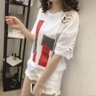 Short-sleeve Ripped Color Block Top