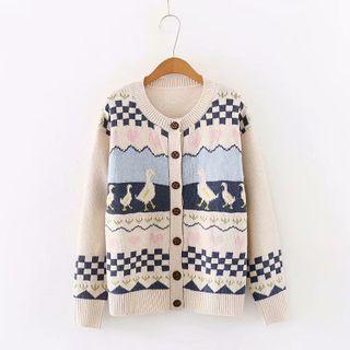 Duck Jacquard Knit Cardigan Almond - One Size