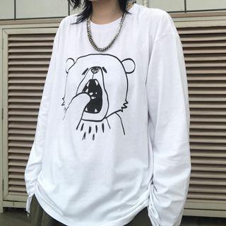 Bear Print Oversize Long-sleeve T-shirt