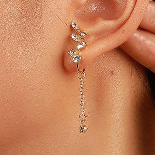 Rhinestone Leaf Drop Earring 1 Pc - 01 - Gold - One Size