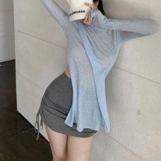Long-sleeve Plain T-shirt / Pencil Skirt