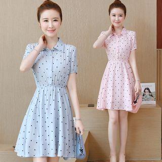 Dotted Short-sleeve A-line Shirtdress