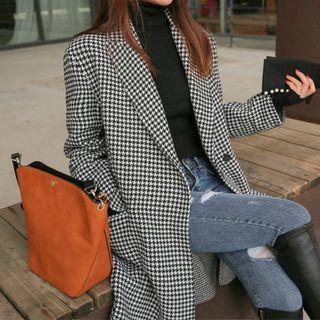 Peaked-lapel Plaid Wool Blend Coat