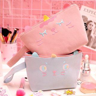 Embroidered Cat Zip Makeup Pouch