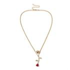 Alloy Rose & Bead Pendant Layered Necklace 2565 - Gold - One Size