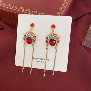 Faux Crystal Chinese Opera Fringed Earring 1 Pair - Silver Needle - Red - One Size